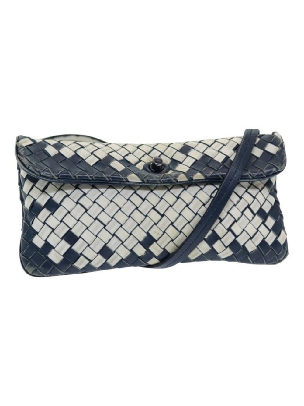 Authentic BOTTEGA VENETA INTRECCIATO Shoulder Bag Leather Navy 255549